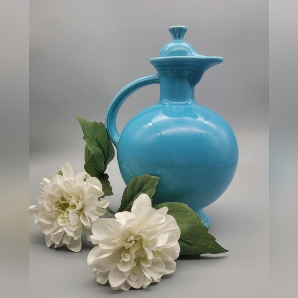 Vintage Turquoise Blue Fiesta Ware Coffee Pot Homer Laughlin Fiestaware Art Deco